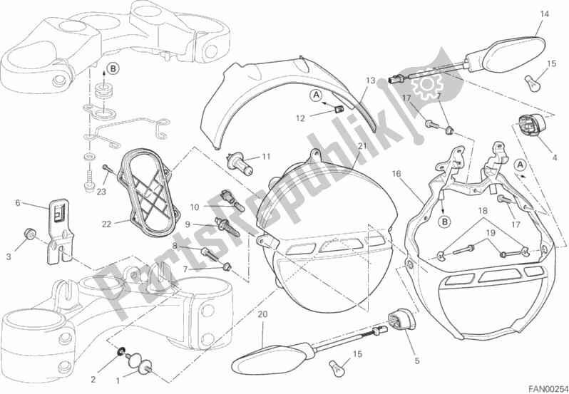 All parts for the Headlight of the Ducati Monster 795 ABS Red Stripe CHN-Thailand 2015